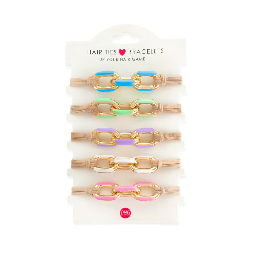 OMG BLING FIVE PIECE Enamel Hair Tie - Bracelet Set In Pastels