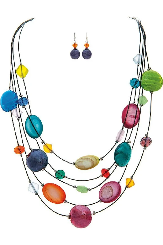 Rain Jewelry Black Wire Colorful Beads Necklace Set