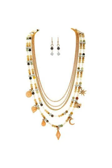 Rain Jewelry Collection Gold Charms White Bead Necklace Set