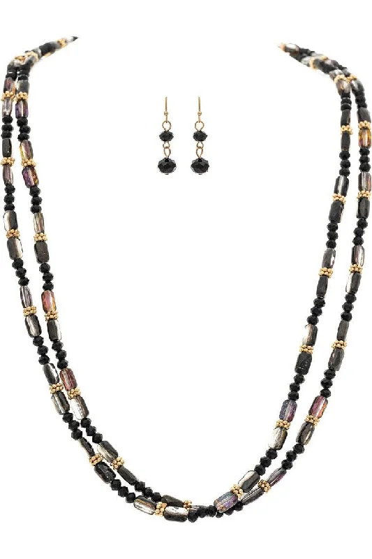 Rain Jewelry Gold Black Aurora Borealis Bead Two Row Necklace Set