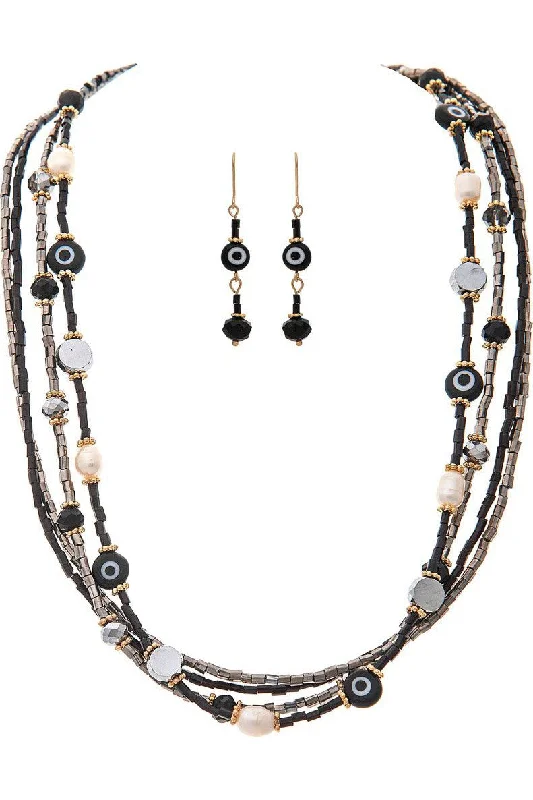 Rain Jewelry Gold Black Freshwater Pearl Evil Eye Bead Necklace Set