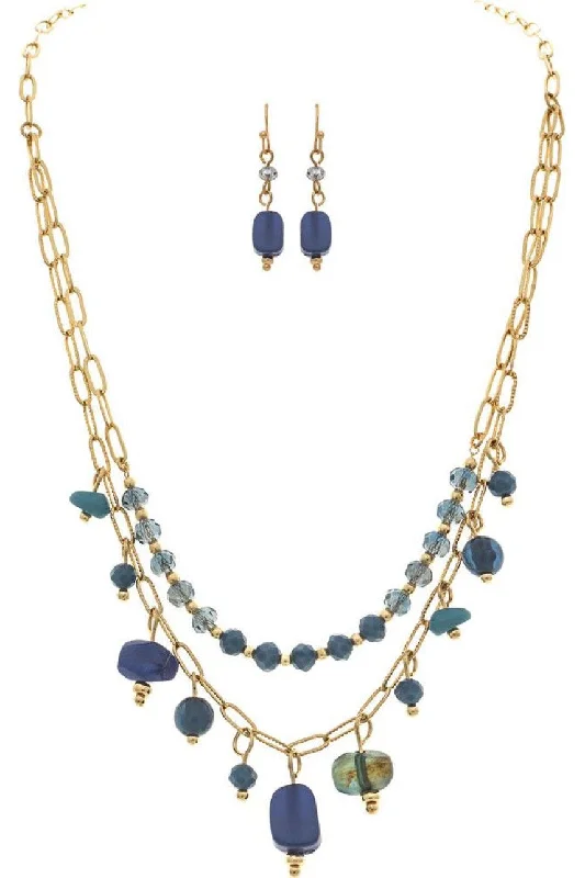 Rain Jewelry Gold Blue Stone Bead Layer Necklace Set