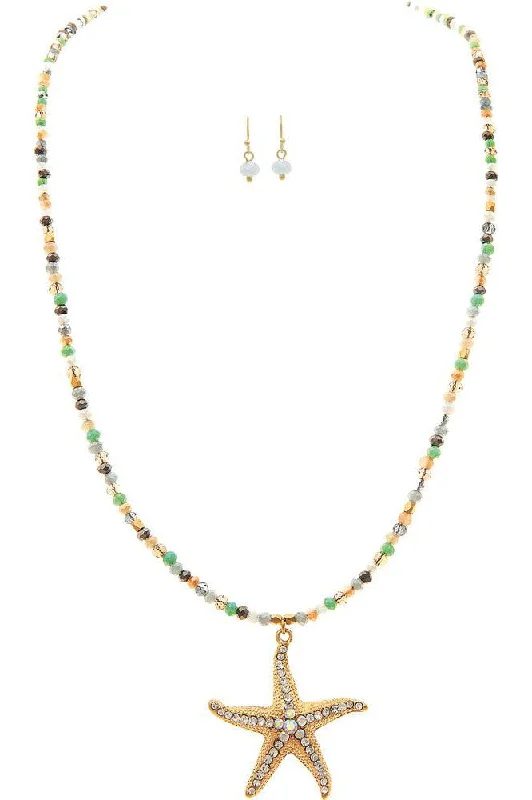 Rain Jewelry Gold Crystal Starfish Beaded Cord Necklace Set