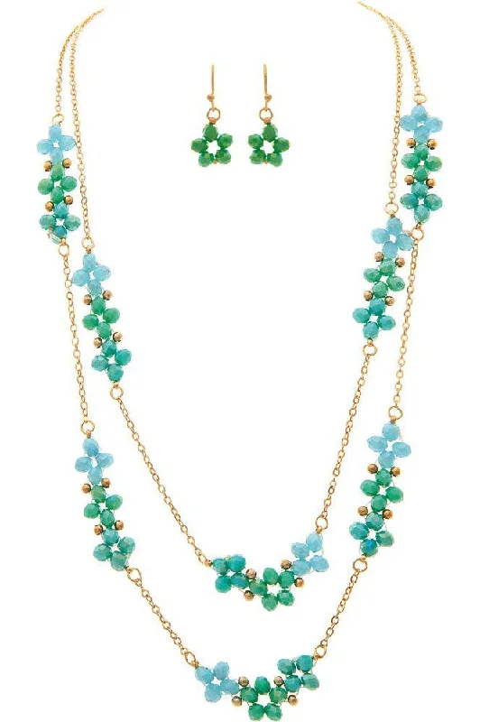 Rain Jewelry Gold Green Glass Flower Beads Necklace Set