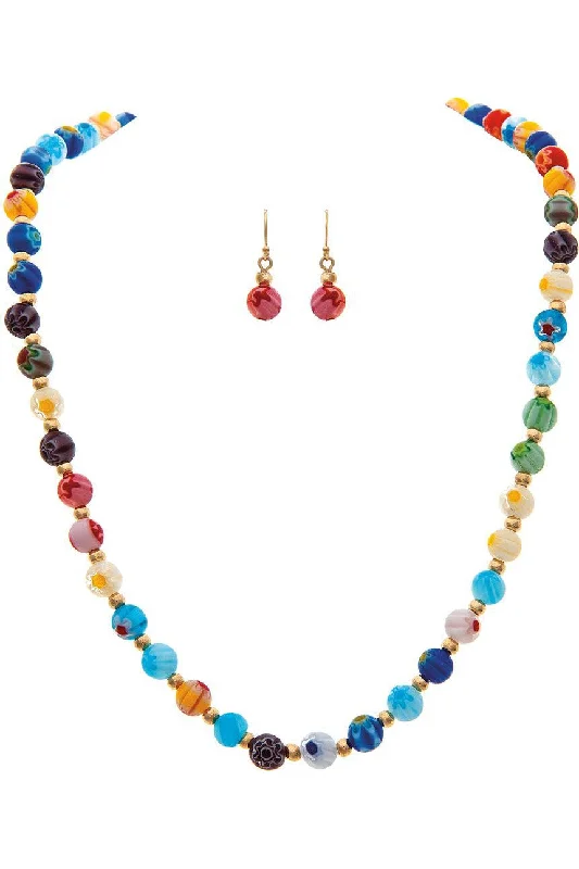 Rain Jewelry Gold Round Millefiori Beads Necklace Set