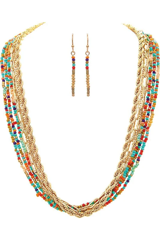 Rain Jewelry Gold Seed Bead Rope Chain Necklace Set