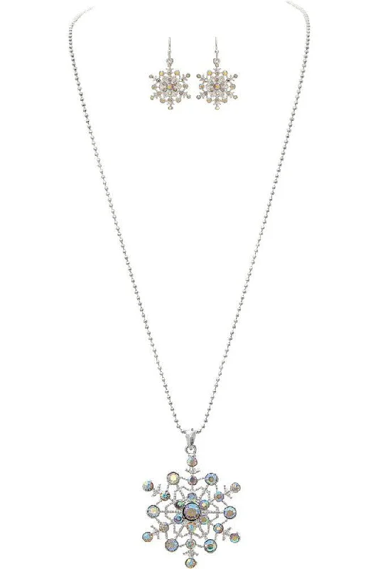 Rain Jewelry Silver Aurora Borealis Crystal Snowflake Necklace Set