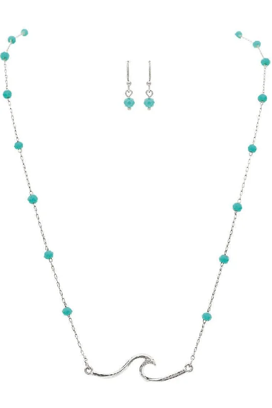 Rain Jewelry Silver Blue Bead Wave Necklace Set