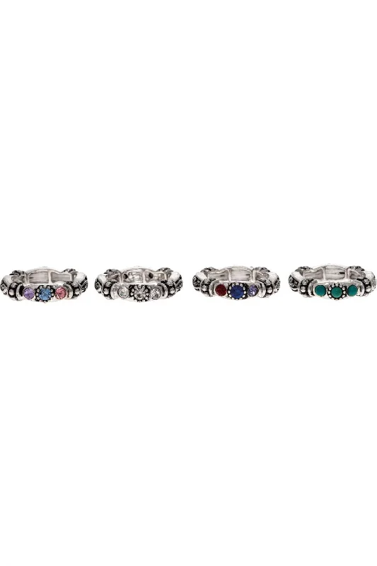 Rain Jewelry Silver Dotted Color Gem Four Piece Ring Set