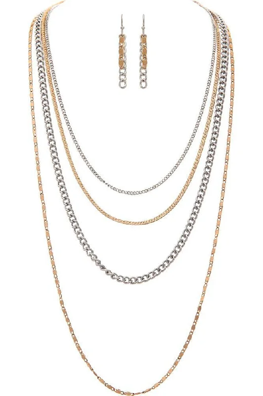 Rain Jewelry Two Tone Mixed Up Chains Layered Necklace Set