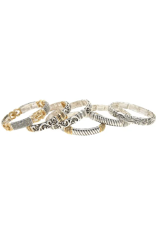 Rain Jewelry Two Tone Oxidized Designer Bracelet In A Set Of Six