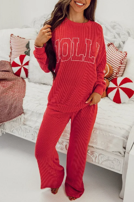 Holiday Red "JOLLY" Corduroy Long Pants Set